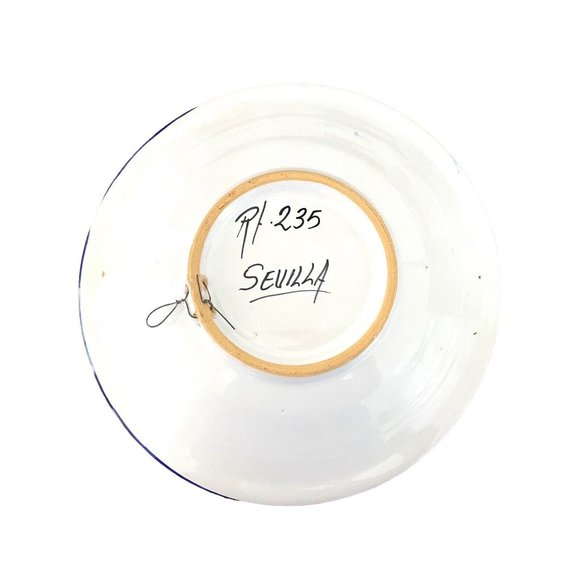 Blue White Yellow Shallow Bowl Plate 9 3/4 Inch L Marked Sevilla - Picture 5 of 6